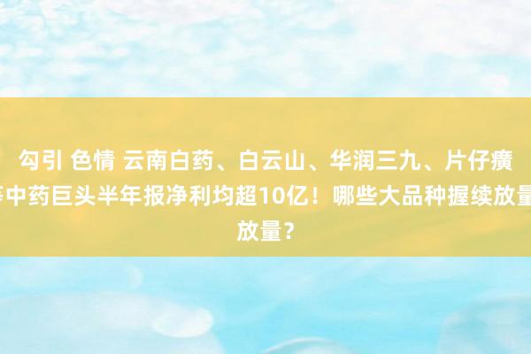 勾引 色情 云南白药、白云山、华润三九、片仔癀等中药巨头半年报净利均超10亿！哪些大品种握续放量？