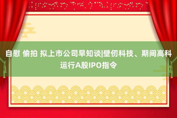 自慰 偷拍 拟上市公司早知谈|壁仞科技、期间高科运行A股IPO指令