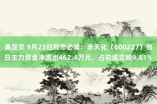 美足交 9月23日股市必读：赤天化（600227）当日主力资金净流出462.4万元，占总成交额9.81%