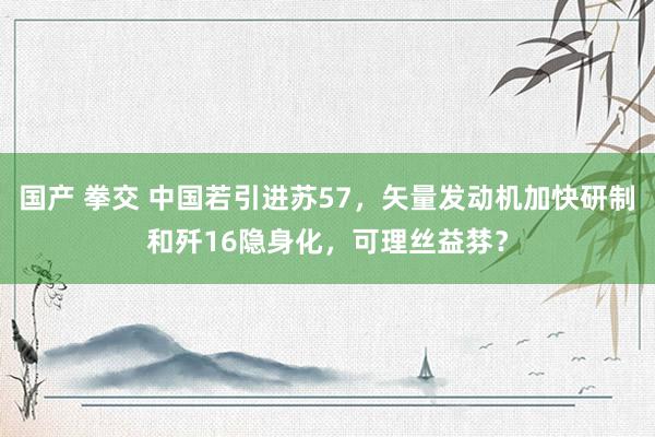 国产 拳交 中国若引进苏57，矢量发动机加快研制和歼16隐身化，可理丝益棼？