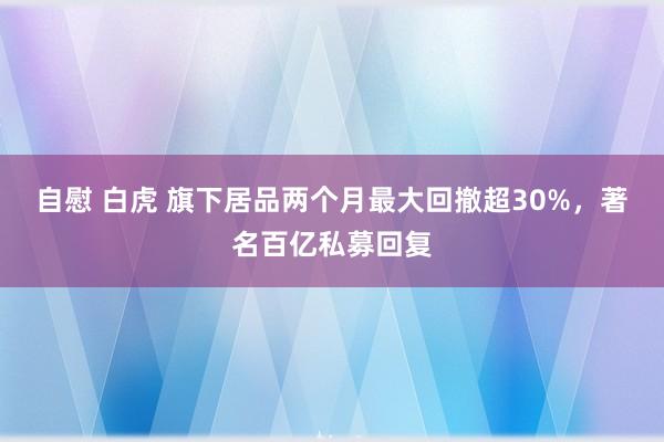 自慰 白虎 旗下居品两个月最大回撤超30%，著名百亿私募回复