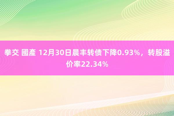 拳交 國產 12月30日晨丰转债下降0.93%，转股溢价率22.34%